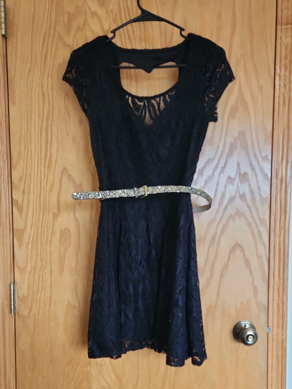 Black Lace Fit-and-Flare Dress with Cutout Back